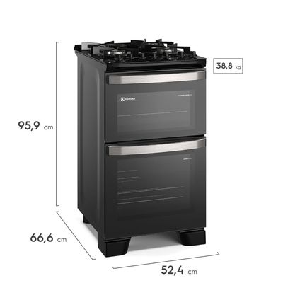 Fogão 4 bocas Electrolux Preto Experience Mesa vidro, 2 Fornos e Tripla Chama (FE4DP) 220V