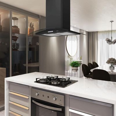 Coifa Terim Ilha Teto Vidro Curvo Black 75 cm Preto 220V