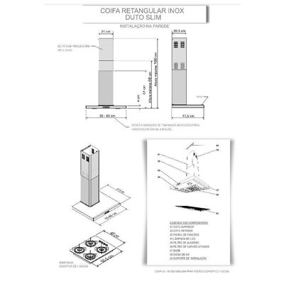 Coifa De Parede 60cm Retangular Duto Slim Fogatti Inox 110V
