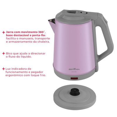 Chaleira Elétrica Rosa Britânia 1,9L Inox BCH12RS 127V