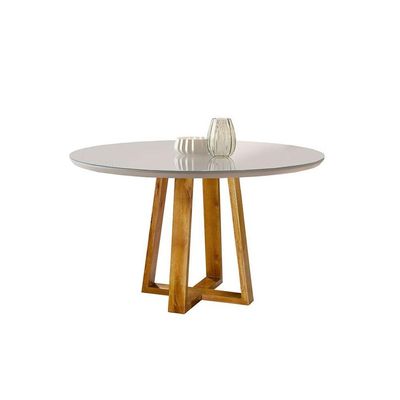 Mesa De Jantar Redonda Natalle Com Tampo De Vidro 100cm Móveis Mix Mel Com Off White