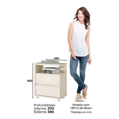 Mesa De Cabeceira Lacy 02 Gavetas Henn Off White