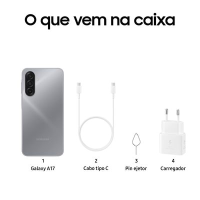 Celular Samsung Galaxy A17 4G Tela 6.7" 256GB Super AMOLED Câmera Tripla 50MP Cinza