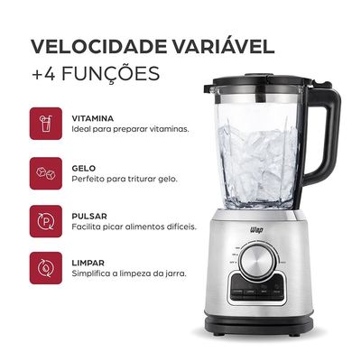 Liquidificador Wap Prosdócimo 900W Cinza/Preto 2L - WB2000 Preto,Cinza / 110
