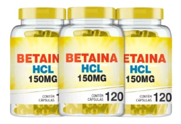 Cloridrato De Betaína 150mg 120 Cáps No Kit Leve 3 Pague2