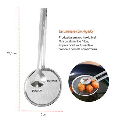 Escumadeira com Pegador Frituras Aço Inox 30cm