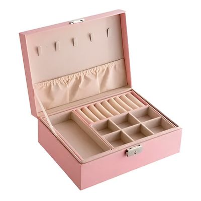 Maleta Porta Joia Organizadora Caixa Fechadura Elegante Cor:Rosa
