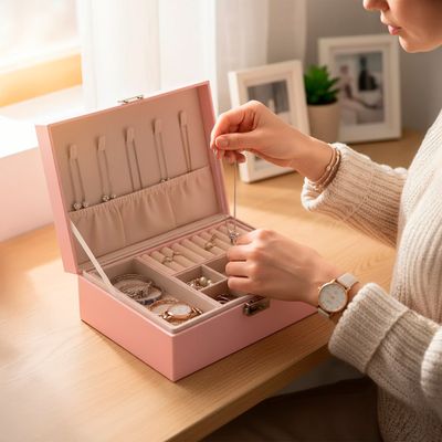 Maleta Porta Joia Organizadora Caixa Fechadura Elegante Cor:Rosa