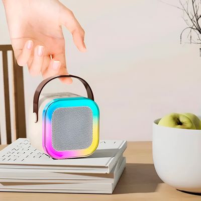 Mini Caixa de Som Microfone Bluetooth Portátil RGB Para Karaoke, Festas e Viagens - Bluetooth 5.0 | Cor:Branco