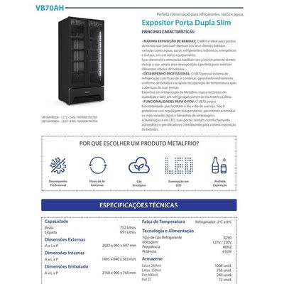 Refrigerador Expositor Vertical Bebidas Duas Portas Vidro 691l Vb70ah All Black 220v - Metalfrio