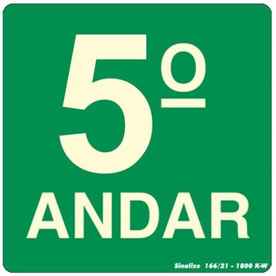 Placa Pvc Fotoluminescente 15x15 5º Andar - 350am - Sinalize Placa Pvc (5 Andar) Sinalize 350am