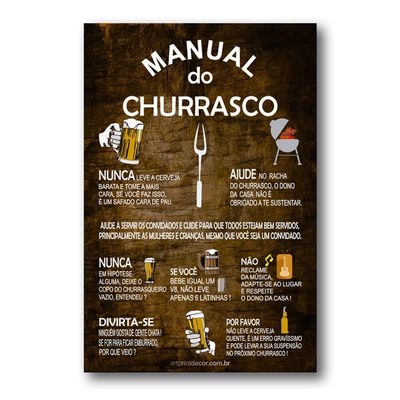 Placa Decorativa Manual Do Churrasco Mdf 30x40 Cm