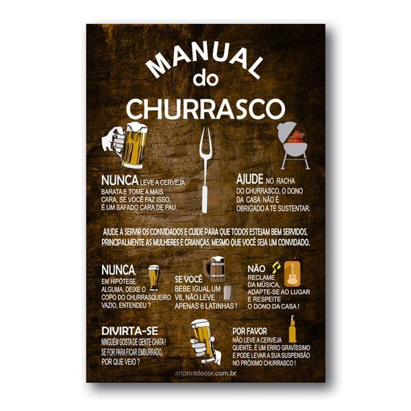 Placa Decorativa Manual Do Churrasco Mdf 30x40 Cm