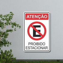 Placa De Sinalização Atenção Proibido Estacionar 20x30 Cm