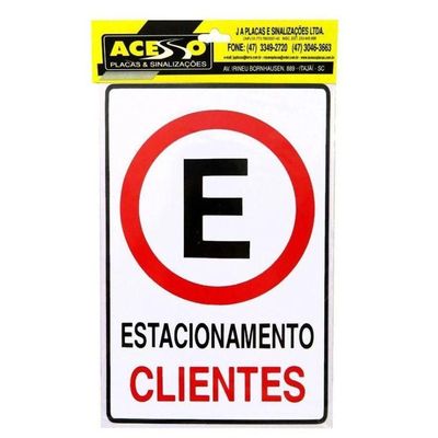 Placa De Sinalização Acesso 20x30cm Estacionamento Clientes