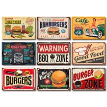 Kit Placas Decorativas Hamburgers Lanches Bbq Mdf - 9 Placas