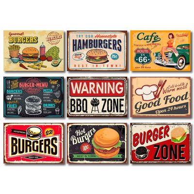 Kit Placas Decorativas Hamburgers Lanches Bbq Mdf - 9 Placas