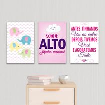 Kit 3 Placas Decorativas Infantil Frase Sonhe Mdf 20x30 Cm