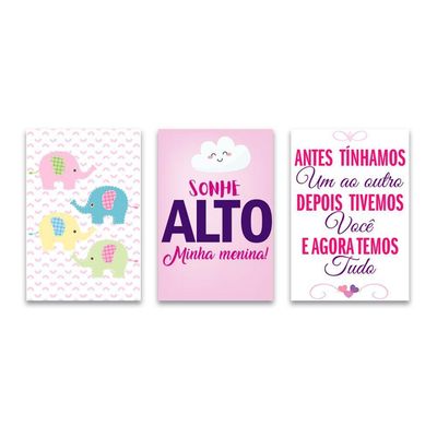 Kit 3 Placas Decorativas Infantil Frase Sonhe Mdf 20x30 Cm