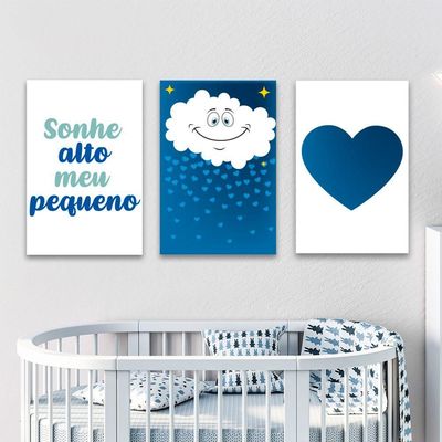 Kit 3 Placas Decorativas Infantil Menino Frase Mdf 20x30 Cm