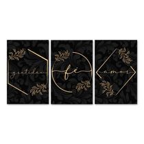 Kit 3 Placas Decorativas Frases Gratidão Floral 20x30 Cm Mdf