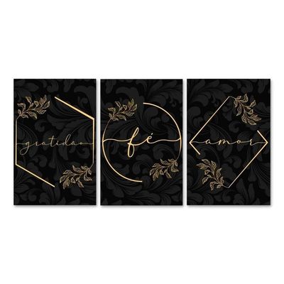 Kit 3 Placas Decorativas Frases Gratidão Floral 20x30 Cm Mdf