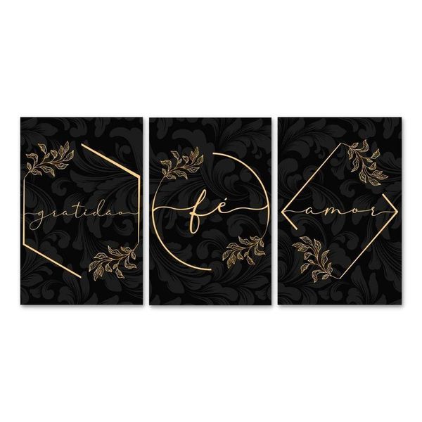 Kit 3 Placas Decorativas Frases Gratidão Floral 20x30 Cm Mdf