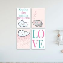 Kit 4 Placas Decorativas Infantil Menina Frases Mdf 20x30 Cm