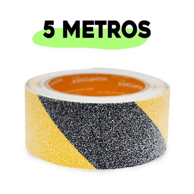 Fita Antiderrapante Autoadesiva Segurança Lixa Escada 5 Mts 50mm Amarelo E Preto