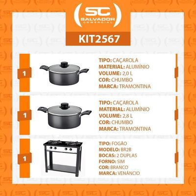 Fogão Industrial 2 Bocas Bravo Branco Venâncio + 2 Caçarolas Tramontina Turim