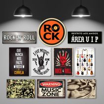 Kit 10 Placas Decorativas Música Rock Guitarras Bandas