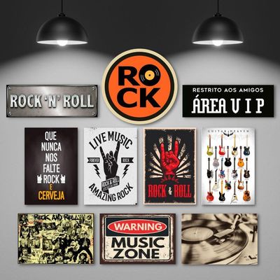 Kit 10 Placas Decorativas Música Rock Guitarras Bandas