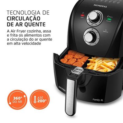 Fritadeira Sem Óleo Com Divisória Air Fryer 4L Mondial Preto/Prata 1500W AFD-40-BFS 110V