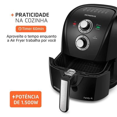 Fritadeira Sem Óleo Com Divisória Air Fryer 4L Mondial Preto/Prata 1500W AFD-40-BFS 110V