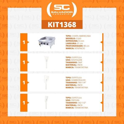 Chapa Americana Profissional 60cm A Gás 8mm Lisa Inox Cg60 E Conjunto De Espátulas - Venâncio