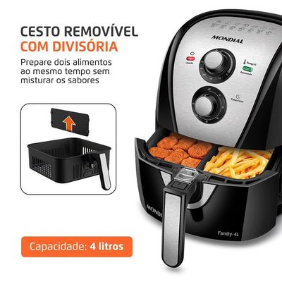 Fritadeira Sem Óleo Com Divisória Air Fryer 4L Mondial Preto/inox 1500W AFD-40-BI 110V