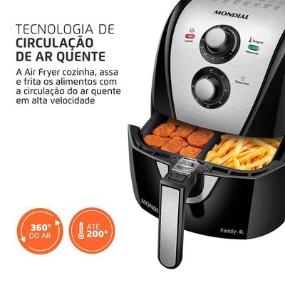 Fritadeira Sem Óleo Com Divisória Air Fryer 4L Mondial Preto/inox 1500W AFD-40-BI 110V