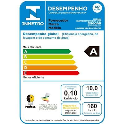 Tanquinho Neo Eco 10kg Branca Suggar 110V
