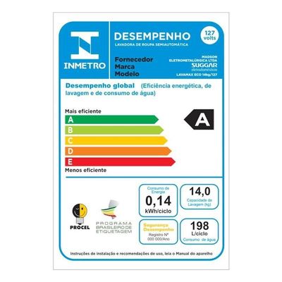 Tanquinho Lavamax Eco 14 Kg Preta Suggar 220V