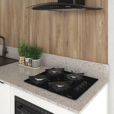Cooktop Fogatti à Gás Fgt 4b Vidro Preto Flange Esmaltada Preto Bivolt