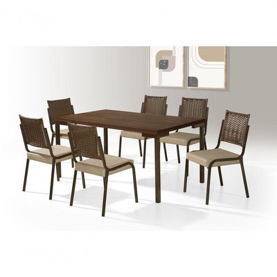 Cj De Mesa 6 Cadeiras Tubo Chocolate Tampo Mdp 1,60x0,90
