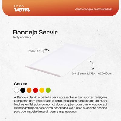 Bandeja Servir Retangular 15x40 Preta em Polipropileno