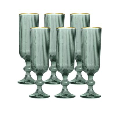 Jogo de taças champanhe em vidro borda dourada L'Hermitage Cameratta 160ml 6 peças verde
