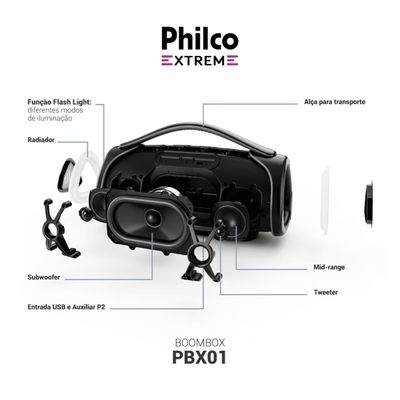 Caixa de Som Boombox Philco Extreme 300W PBX01 Bivolt
