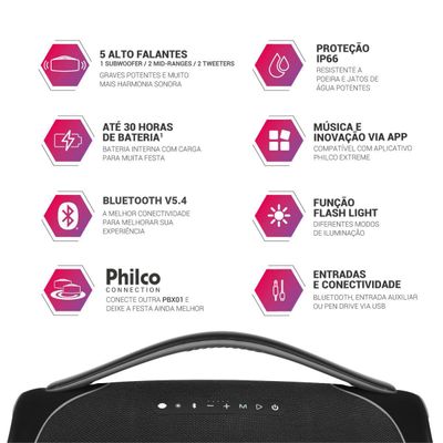 Caixa de Som Boombox Philco Extreme 300W PBX01 Bivolt