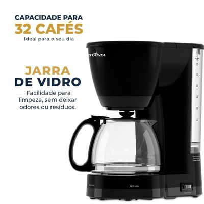 Cafeteira Britânia 32 Cafés Jarra de Vidro 1,2L BCF32C 127V