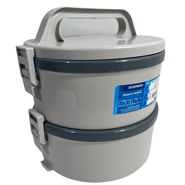 Jogo De Marmitas Térmica Divisórias 2 Pç 1,5 L Cinza Soprano
