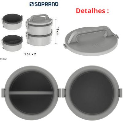 Jogo De Marmitas Térmica Divisórias 2 Pç 1,5 L Cinza Soprano