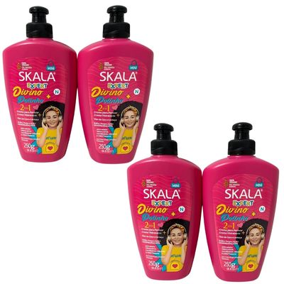 Kit 4 Creme Pentear Skala Divino Potinho Nutrição Vegan 250g