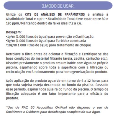 Pac30 Aqua Ultra Decantador Clarificante Oxipool Keep 01 kg